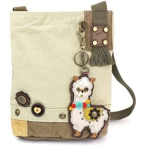Chala Patch Crossbody Tan Canvas Shoulder Bag Purse with Llama Key Chain NWT